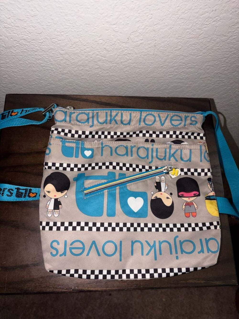Harajuku Lovers Gwen Stefani Checkerboard Anime Character Crossbody Bag